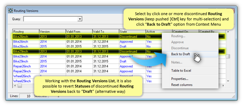 Prodmaster How To Revert The Discontinued Routing Back To Draft Status